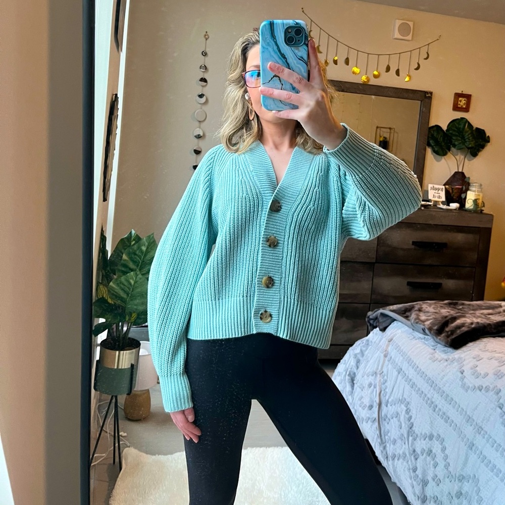 A New Day Turquoise Button Front Cozy Knit Sweater
